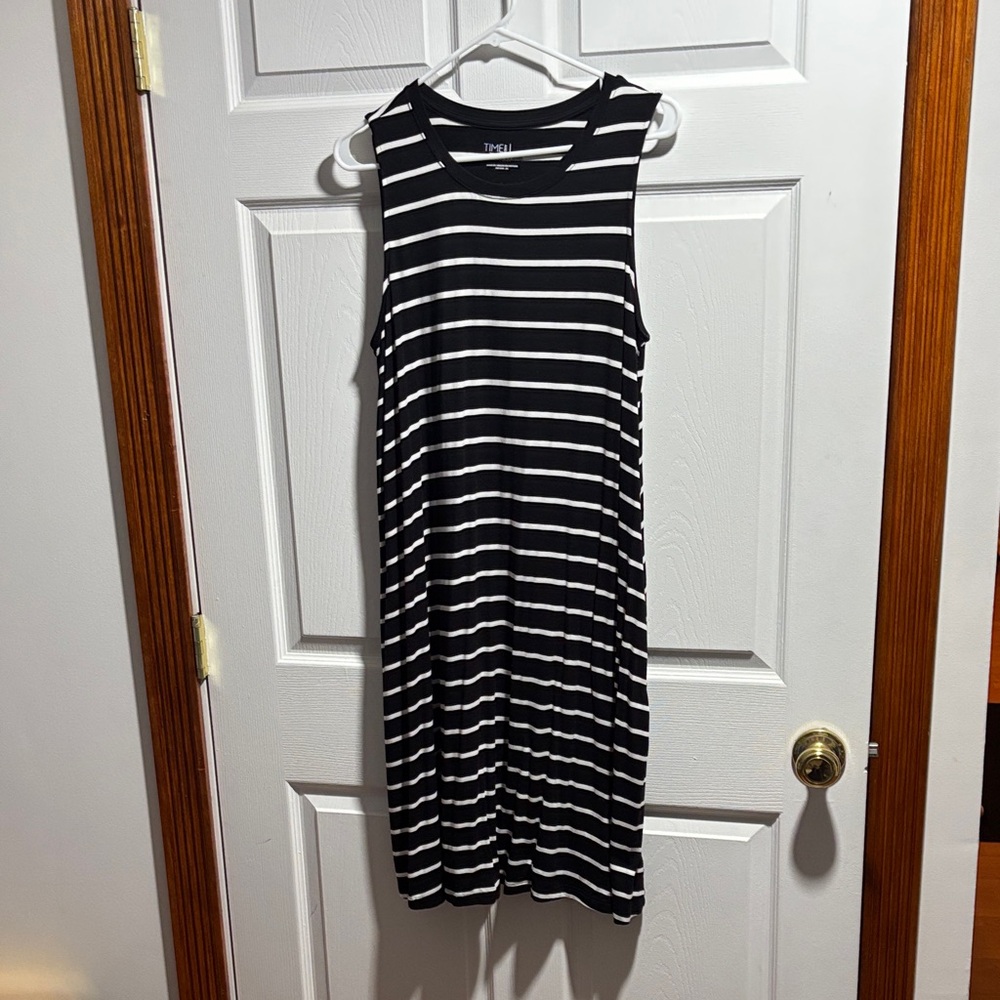 Time and Tru Black and White Striped Midi Dress